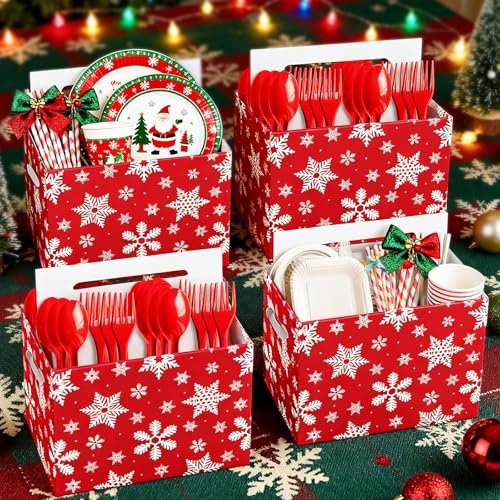 4 Pcs Christmas Utensil Holder Disposable Utensil Paper...