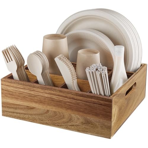 ALELION Acacia Wood Utensil Holder for Party Plates Cutlery...