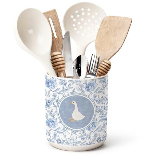 ChissNook Blue & White Goose Ceramic Utensil Holder