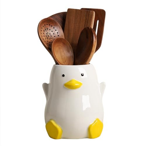 WAIT FLY Duck Shaped Porcelain Kitchen Utensil Holder