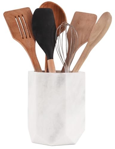 Radicaln Marble Utensil Holder 6.5'' Inches White Kitchen...