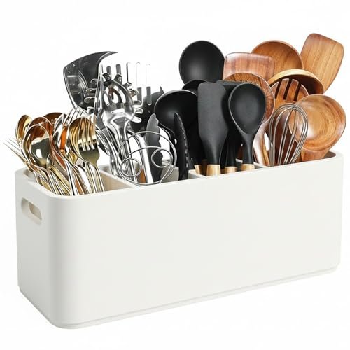 White Wooden Utensil Holder for Counter or Extra Large...