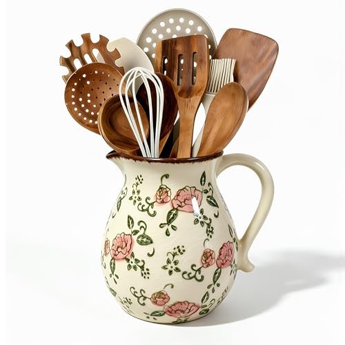 Ceramic Utensil Holder for Kitchen Counter, 6.1 Inch, Red...