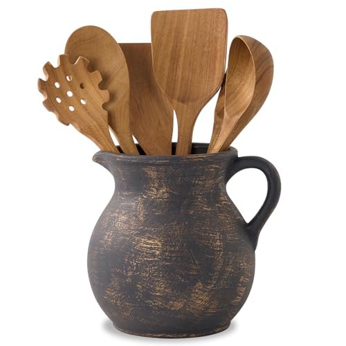 MIYUKI Rustic Kitchen Utensil Holder - 7.6 Inch Ceramic...