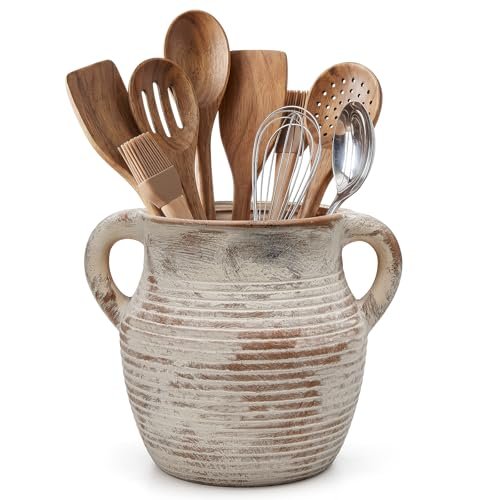 CWFutwell Rustic Utensil Holder for Kitchen Counter Large...