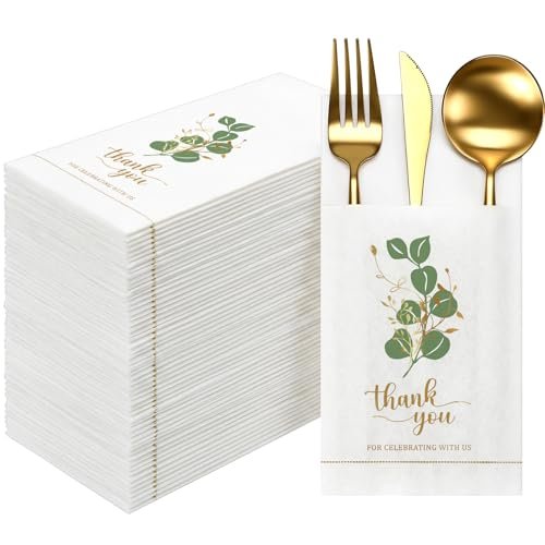 Acellegic 100 Pcs Golden Eucalyptus Linen Feel Pocket...