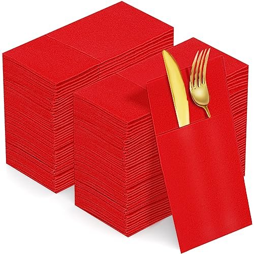 KAMMAK Red Napkins Disposable Dinner Paper Napkins Pocket...