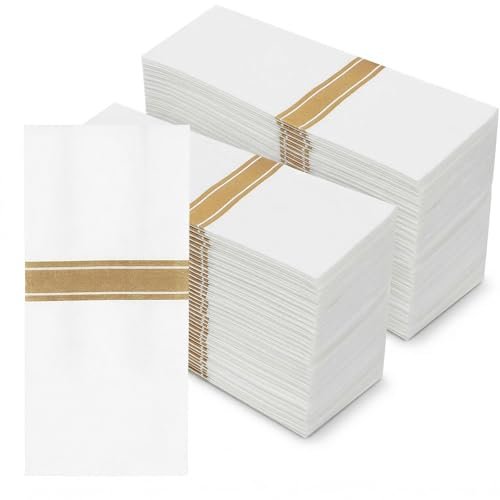 Kenaeooe 100 Pack Disposable Dinner Napkins, White Gold...