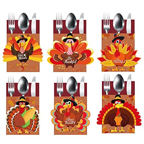 24PCS Thanksgiving Cutlery Holder Set - Turkey Autumn Table...