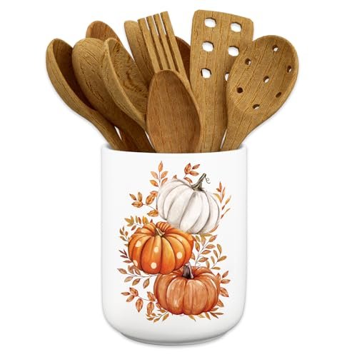 JarThenaAMCS Fall Ceramic Utensil Holder Watercolor Pumpkin...