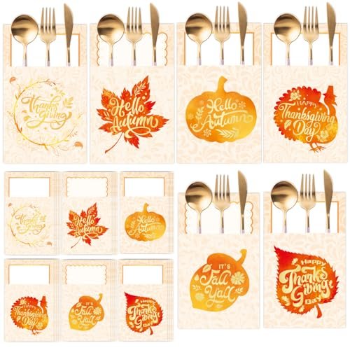 LOKIPA Thanksgiving Cutlery Holder Set, 24PCS Thanksgiving...