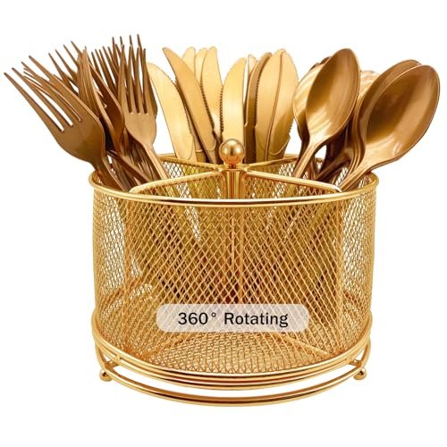 DysanVica 360° Rotating Metal Utensil Caddy - 4 Compartment...