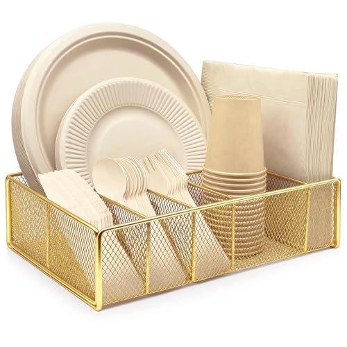DysanVica Metal Paper Plate Holder - Utensil Silverware...