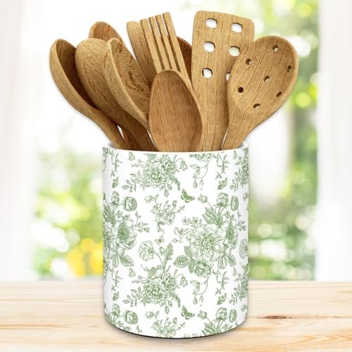 JarThenaAMCS Green Chinoiserie Floral Ceramic Utensil...