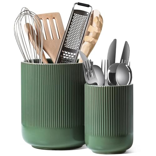 LE TAUCI Utensil Holder for Kitchen Counter, Fluted Ceramic...
