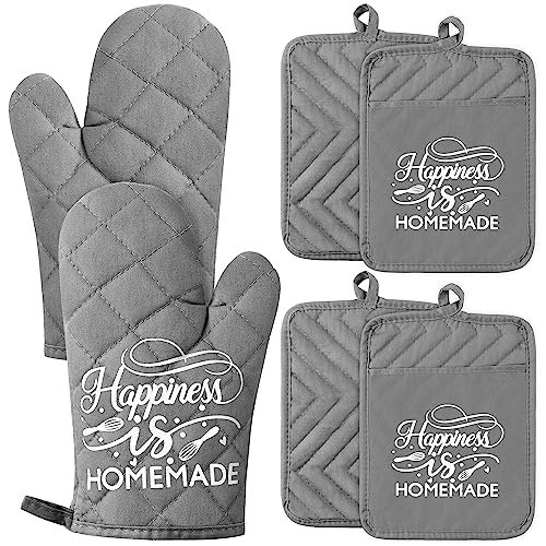 GROBRO7 6Pcs Cotton Oven Mitts and Pot Holders Set
