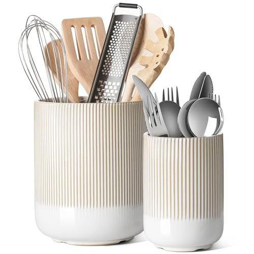LE TAUCI Utensil Holder for Kitchen Counter, Ceramic Set of