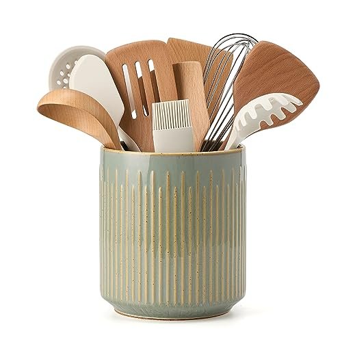 JIEMEI HOME Kitchen Utensil Holder, Ceramic Stable Crock...
