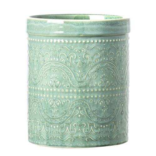 MIKIGEY Kitchen Utensil Holder, 7 Inches Large Ceramic Lace...