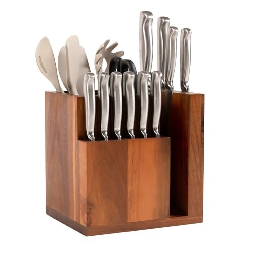 KitchenEdge Acacia Magnetic Knife Block and Cooking Utensil...