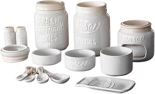 Farmhouse Canisters Sets for the Kitchen - White 17-Pc...