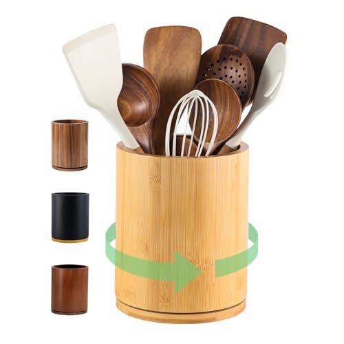 gorsent Wooden Utensil Holder, 360°Rotating 7.3'' Large...