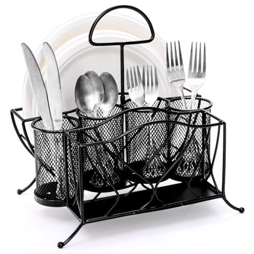 Bekith Silverware Caddy Paper Plate Napkin Holder, Metal...