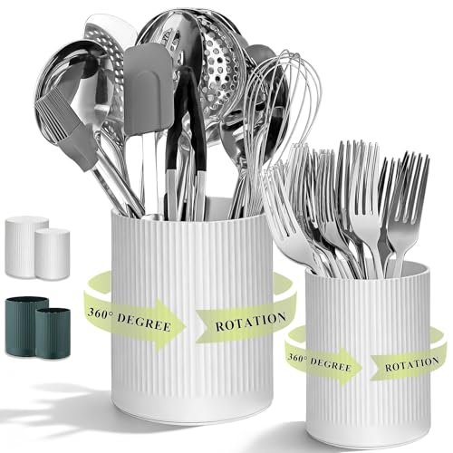 HOMQUEN 360° Rotating Utensil Holder, 6.3''+4.7'' Plastic...