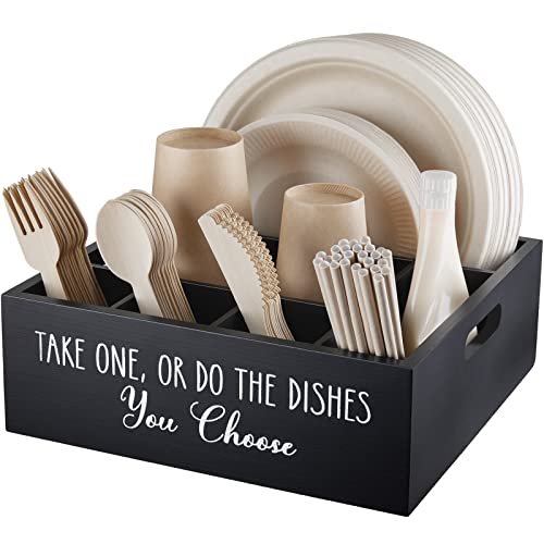 ALELION Paper Plate Dispenser for Countertop - Utensil Caddy