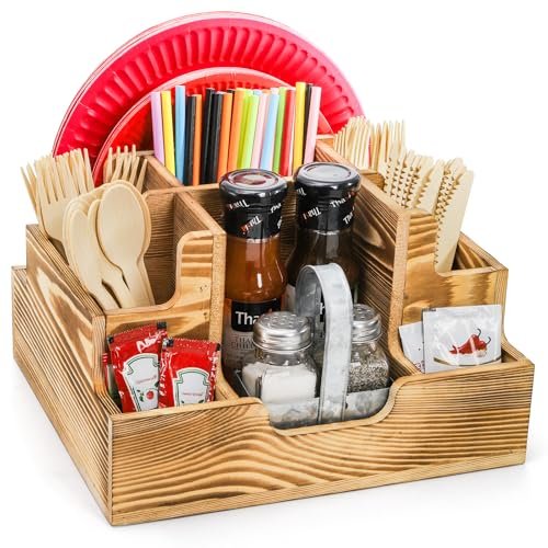 ZAVOOS Paper Plate Dispenser, Small Wood Utensil Silverware...