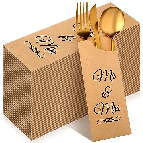 Cholemy 200 Pcs Mr and Mrs Paper Wedding Cutlery Sleeves