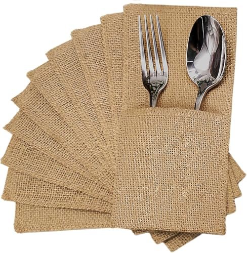 FQTANJU 50 Pcs Burlap Utensils Holders, 4