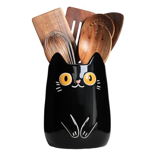 SOCOSY Black Cat Ceramic Kitchen Utensil Holder for...
