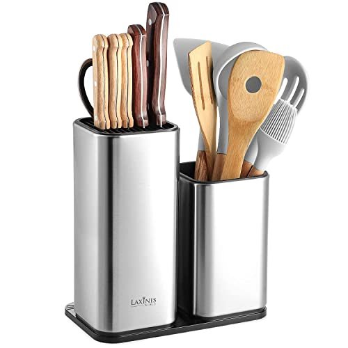 Knife Holder and Utensil Holder - Stainless-Steel Modern...