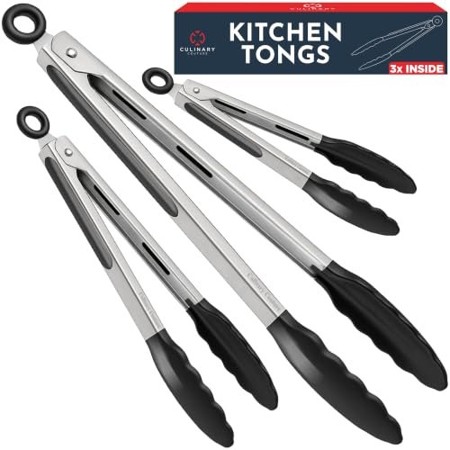 Kitchen Tongs with Silicone Tips Set of 3 Heat Resistant