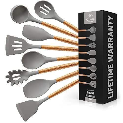 Zulay Kitchen Utensils Set Non-Stick Silicone Cooking...