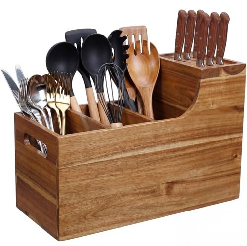 Yiyiring Acacia Wood Utensil Holder with Knife Block