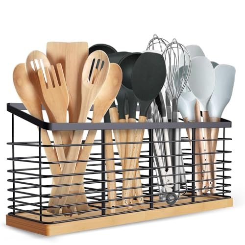 Suli Extra Large Kitchen Utensil Holder with 4 Compartments...
