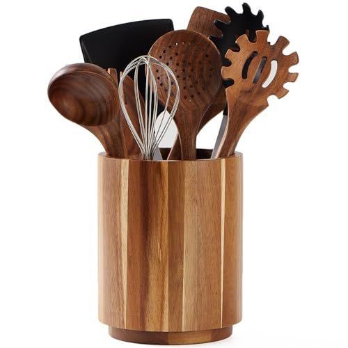 LOHONER Acacia Wood Utensil Holder, 360° Rotating, Large...