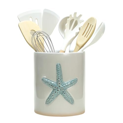 Bicuzat Ceramic Starfish Embossed Utensil Holder, Large...