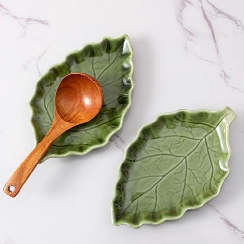 YumiPLUS Ceramic Leaf Shape Spoon Rest for green cooking...