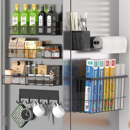 Magnetic Spice Rack for Refrigerator, 7 Pack Metal Shelf...
