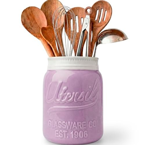 Comfify Purple Mason Jar Utensil Holder – Wide Mouth Ceramic