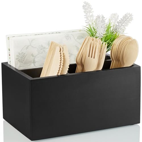 DRASTAR Silverware Caddy, Wooden Utensil Holder, Picnic...