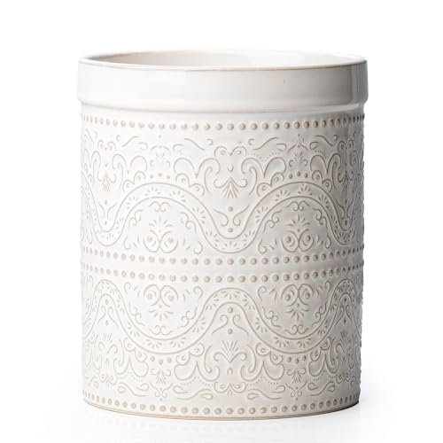MIKIGEY Kitchen Utensil Holder, 7 Inches Large Ceramic Lace...