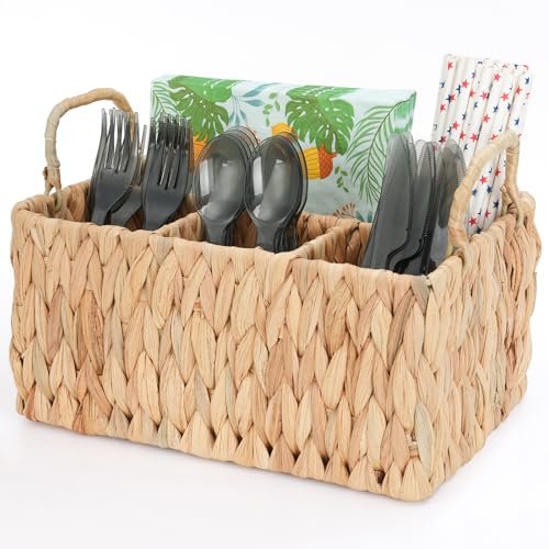 Niuirt Wicker Party Silverware Caddy, Water Hyacinth...