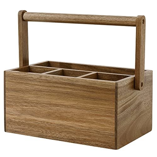 VaeFae Acacia Silverware Caddy with Handle, Wooden Utensil...