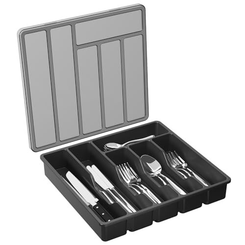 Lifewit Silverware Organizer with Lid, Covered Utensil...
