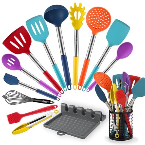 HOTEC 446°F Heat Resistant Silicone Kitchen Utensils, 14pcs...