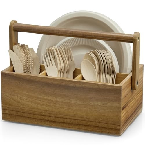 BWODYAY Acacia Paper Plate Dispenser, Paper Plate Holders...